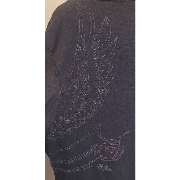 Vintage 90s Harley Davidson Black Mesh Bling Long Sleeve Top USA Size 2W EUC - Picture 5 of 9